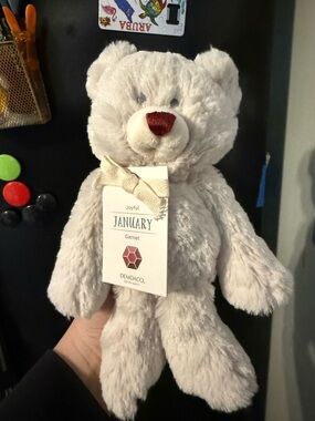 Demdaco Cream January Garnet Plush Bear with Ribbon Tag